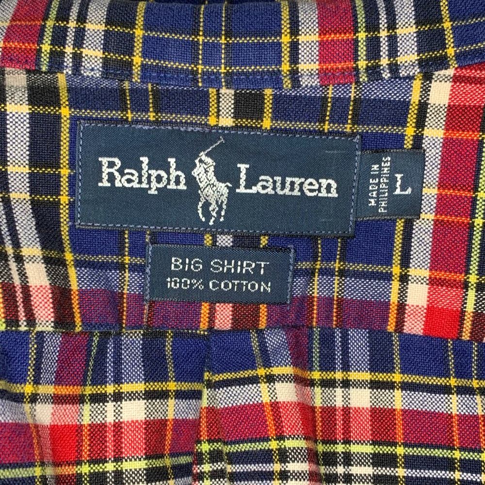 Ralph Lauren Blue/Red plaid Cotton long sleeve Big shirt Size L - Picture 6 of 9